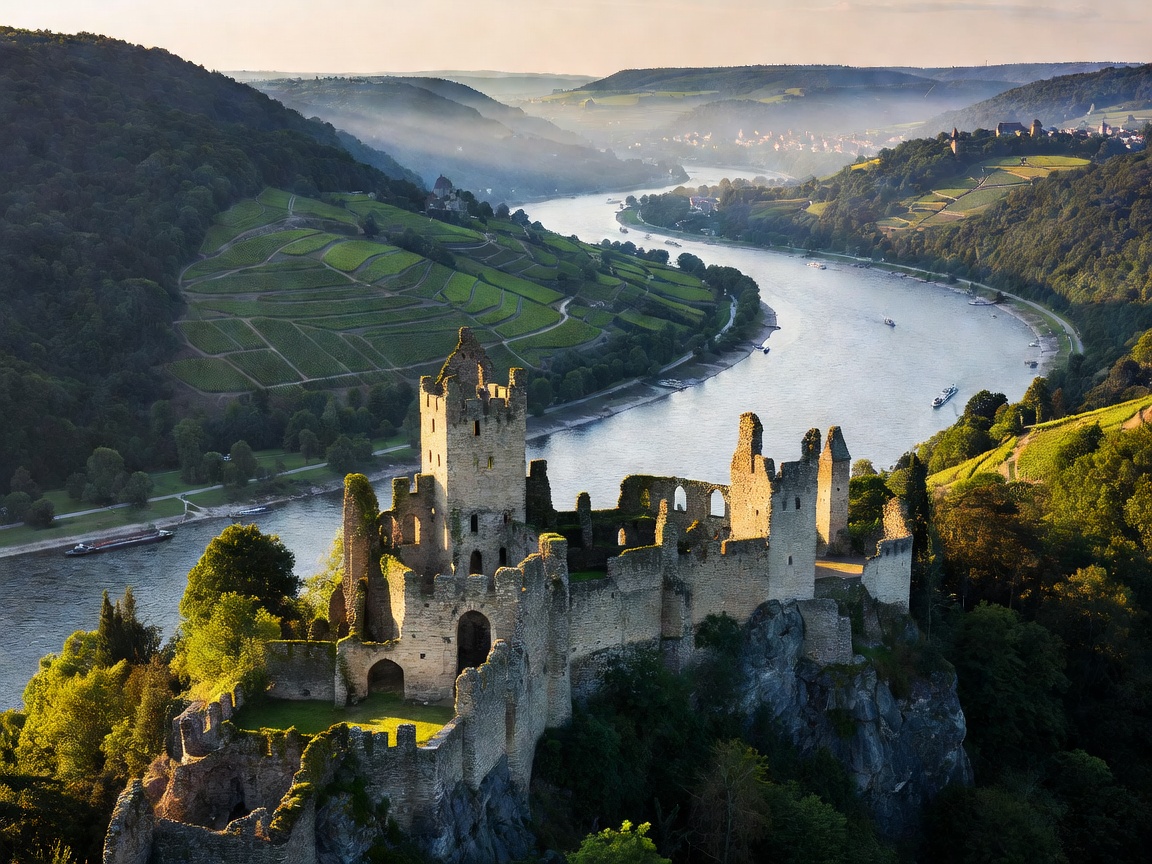 Ruins of Burg Rheinfels overlooking the bends of the Rhine river